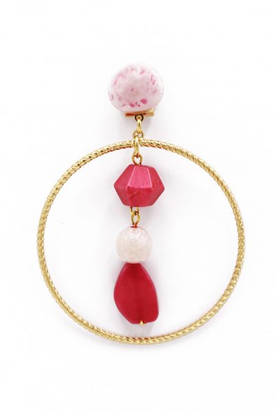 Pendiente de flamenca aro grande piedras nácar color rosa bebé y fresa