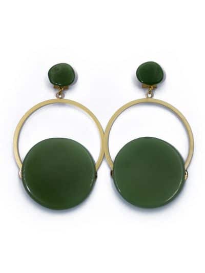 Pendiente de flamenca aro grande piedra cristal color verde