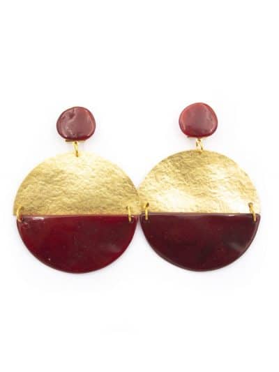 Pendiente de flamenca aro grande piedras cristal color burdeos y metal dorado