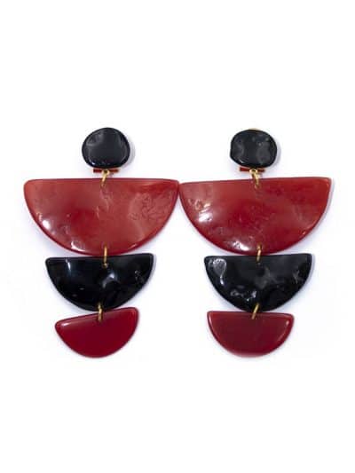 Pendiente de flamenca semicírculos escalonado grande piedras cristal color rojo y negro