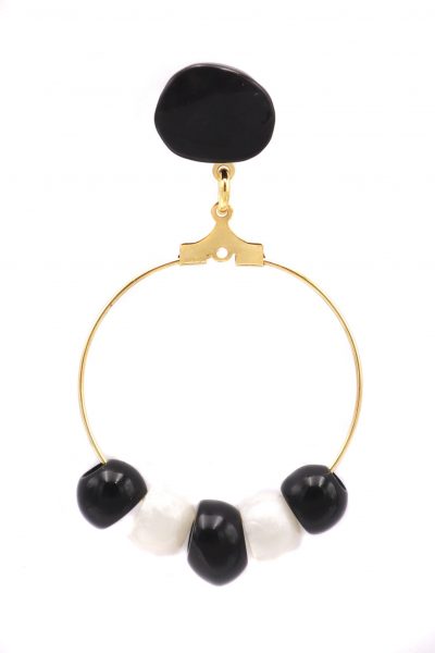 Pendiente de flamenca aro pequeño piedras nácar color negro y marfil