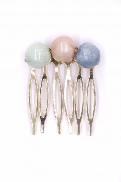 Peinecillo de flamenca pequeño piedras nácar color verde agua, rosa bebé y ducado