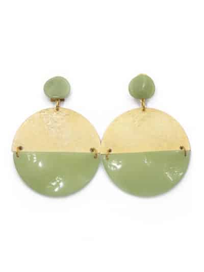 Pendiente de flamenca aro grande piedras cristal color verde agua y metal dorado