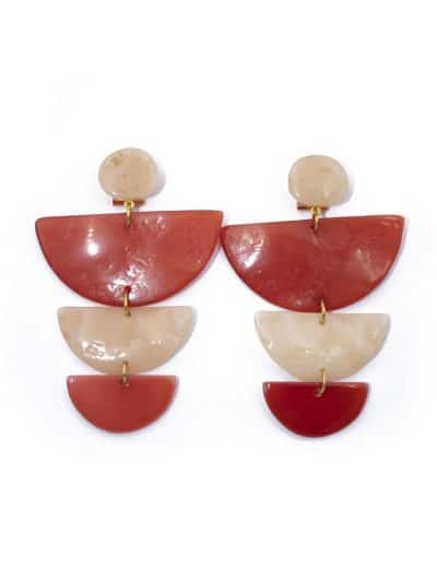 Pendiente de flamenca semicírculos escalonado grande piedras cristal color coral y beige