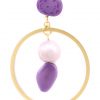 Pendiente de flamenca aro mediano piedras nácar color morado y malva