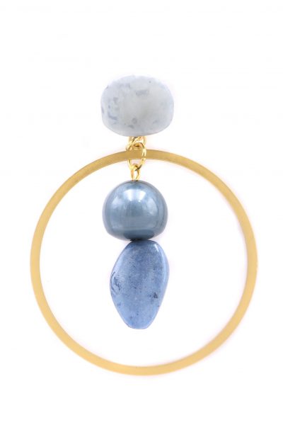 Pendiente de flamenca aro mediano piedras nácar color azul azafata y ducado