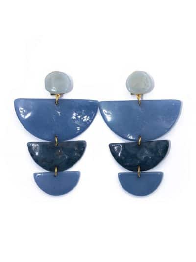 Pendiente de flamenca semicírculos escalonado grande piedras cristal color azul azafata