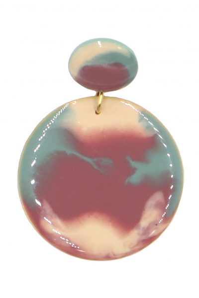 Pendiente de flamenca círculo pequeño esmaltado acuarela color verde agua y maquillaje degradado