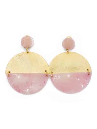 Pendiente de flamenca aro grande piedras cristal color rosa bebé y metal dorado