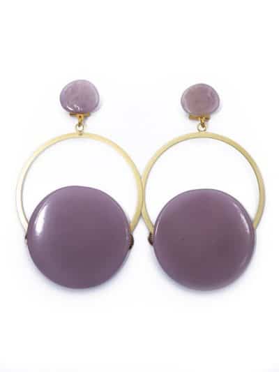 Pendiente de flamenca aro grande piedra cristal color malva