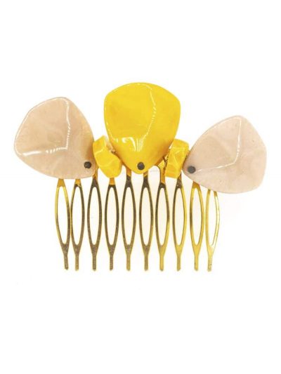 Peinecillo de flamenca mediano piedras nácar color mostaza y beige