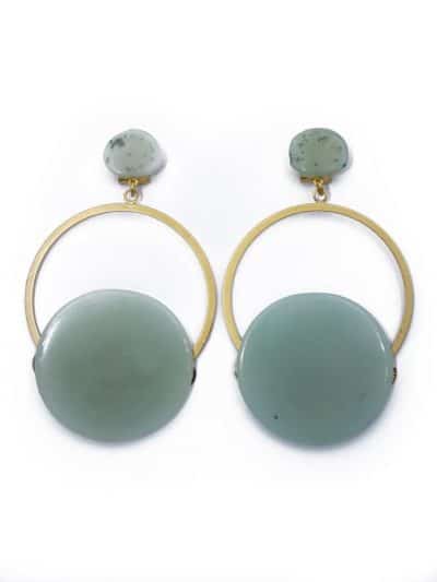 Pendiente de flamenca aro grande piedra cristal color verde agua