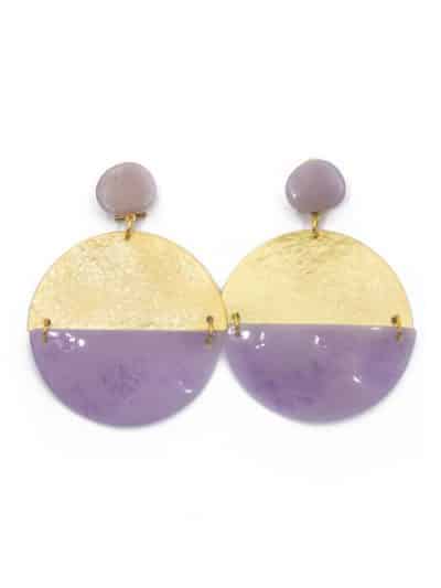 Pendiente de flamenca aro grande piedras cristal color malva y metal dorado