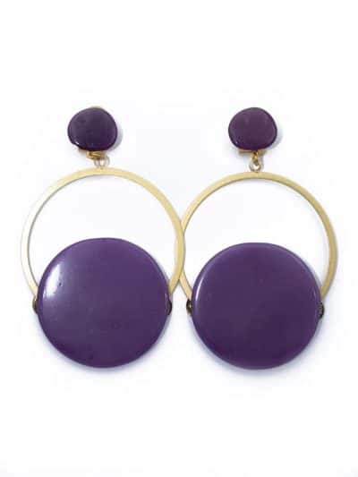 Pendiente de flamenca aro grande piedra cristal color morado