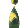 Pendiente de flamenca lágrima mediana esmaltado acuarela color verde botella y amarillo degradado