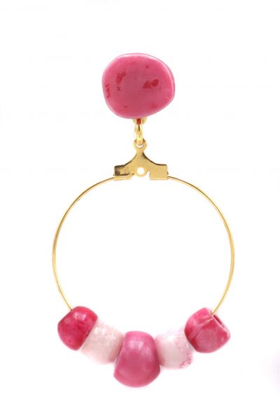 Pendiente de flamenca aro pequeño piedras nácar color fresa y rosa bebé