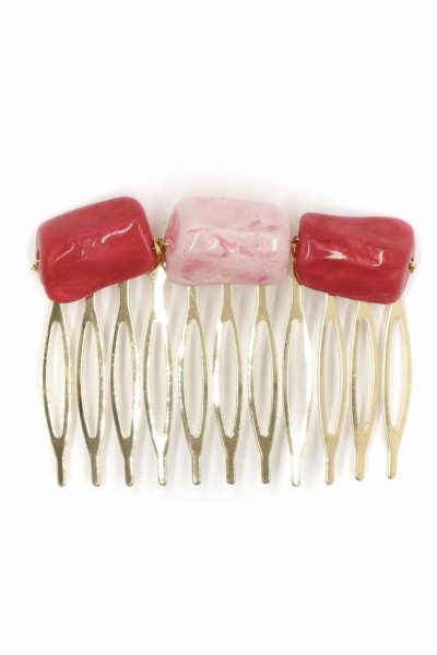 Peinecillo de flamenca mediano piedras nácar color fresa y rosa bebé