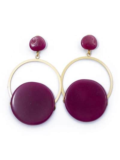 Pendiente de flamenca aro grande piedra cristal color buganvilla