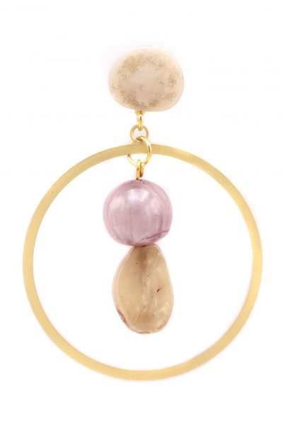 Pendiente de flamenca aro mediano piedras nácar color beige y malva