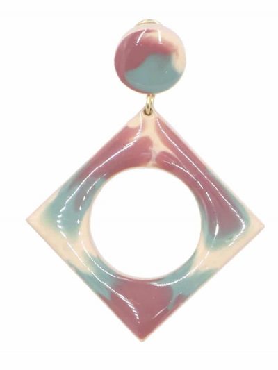 Pendiente de flamenca pequeño esmaltado acuarela color maquillaje y verde agua degradado