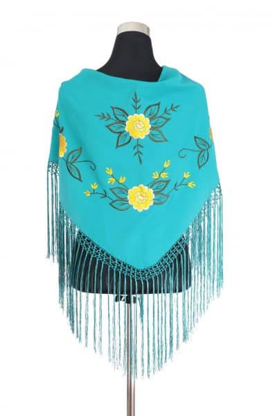 Mantón aguamarina bordado en amarillo