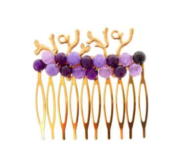 Peinecillo con bolas de piedra Ágata y corales en oro mate