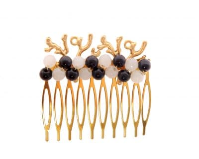 Peinecillo con bolas de piedra Ágata y corales en oro mate