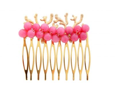 Peinecillo con bolas de piedra Ágata y corales en oro mate