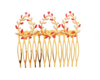Peinecillo dorado pintado en beige y coral