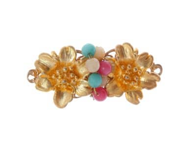 Broche con dos flores y bolas de piedra Ágata en multicolor pastel