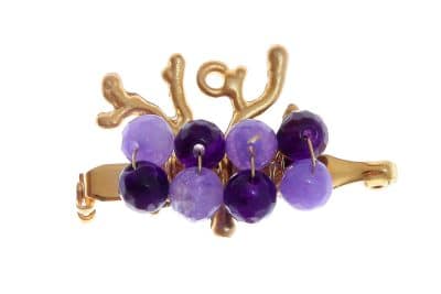 Broche dorado de corales con bolas de piedra Ágata en tonos lilas y morados