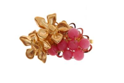Broche de flores y bolas de piedra Ágata en rosa bebé