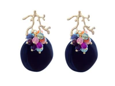 Pendientes con bolas de piedra Ágata en tonos multicolor
