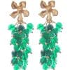 Pendientes de bolas de piedras Ágata verde esmeralda con cabezal de flor
