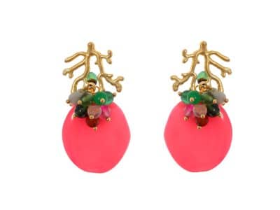 Pendientes corales con bolas de piedra Ágata en multicolor y cabezal de coral