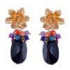 Pendientes negros con cabezal de flor y bolas de piedra Ágata en multicolor