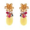 Pendientes amarillos con cabezal de flor y bolas de piedra Ágata en multicolor