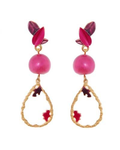 Pendientes de hojas esmaltados en rosa y malva
