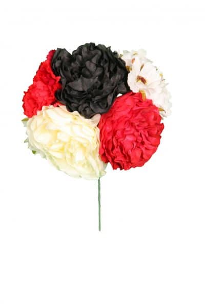 Ramillete tiara de flamenca multicolor en tonos blanco, negro y rojo