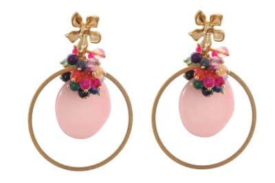 Pendientes en rosa maquillaje de aro con bolas de piedra Ágata en multicolor