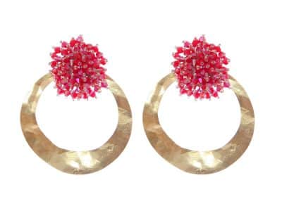 Pendientes de cristal color Burdeos de aro grande