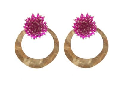 Pendientes de cristal color Buganvilla de aro grande
