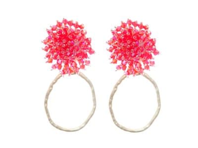 Pendientes de cristal color Rojo de aro pequeño