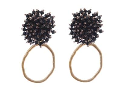 Pendientes de cristal color Negro de aro pequeño