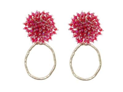 Pendientes de cristal color Burdeos de aro pequeño