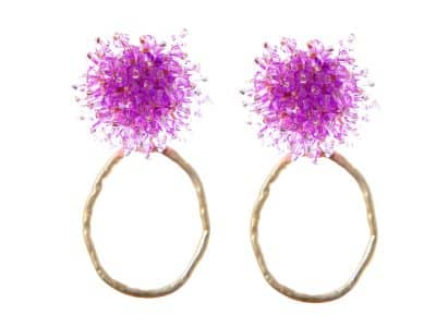 Pendientes de cristal color Malva de aro pequeño