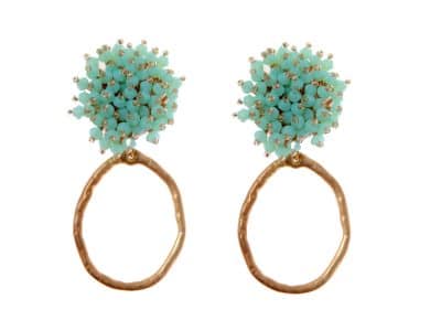 Pendientes de cristal color Verde Agua de aro pequeño