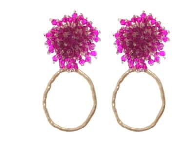 Pendientes de cristal color Buganvilla de aro pequeño