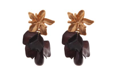 Pendientes de pétalos y piedras nácar en color negro con cabezal de flor