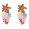 Pendientes de pétalos y piedras nácar azul, rosa y beige con cabezal de flor